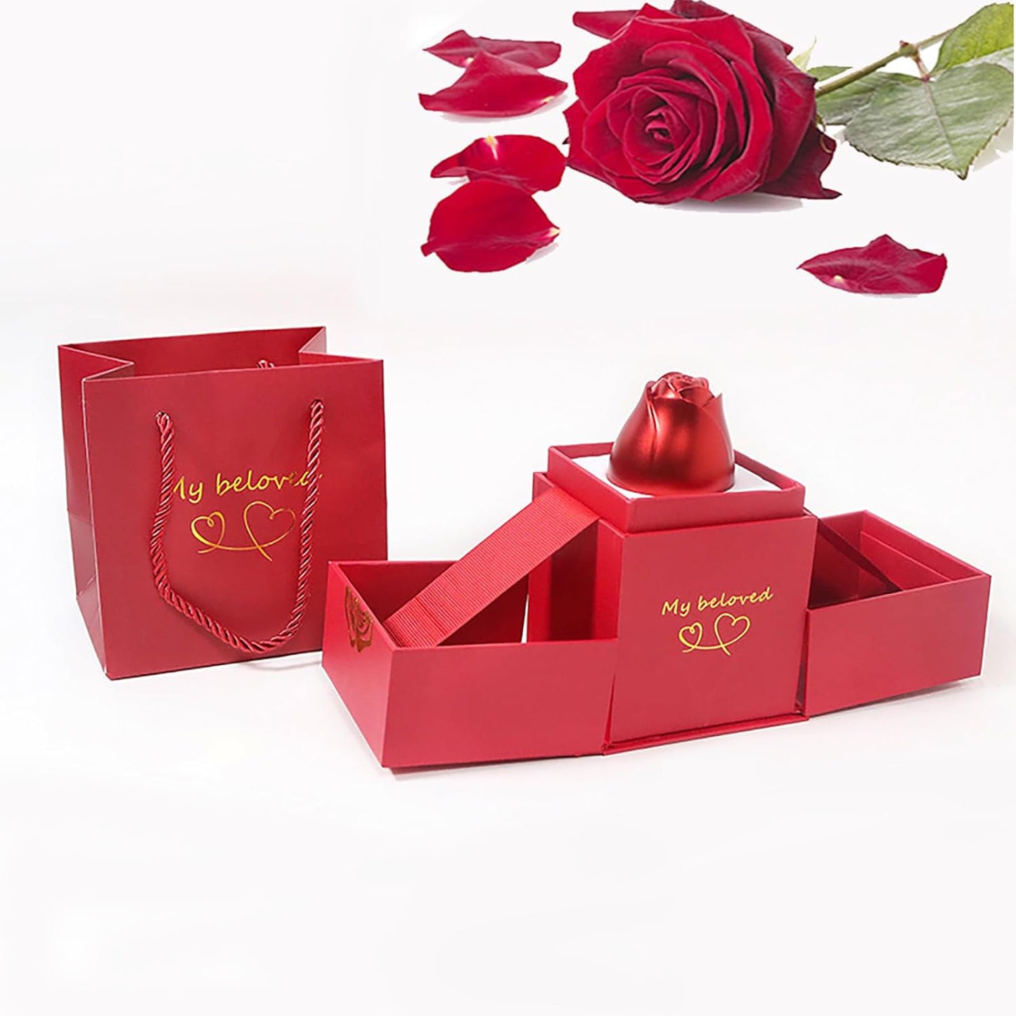 Magical Red Rose Ring & Necklace Jewellery Box – Romantic Gift for Women
