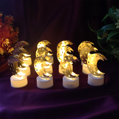 Set of 12 Decorative Moon Shaped Flameless LED Candles – Warm Yellow Glow