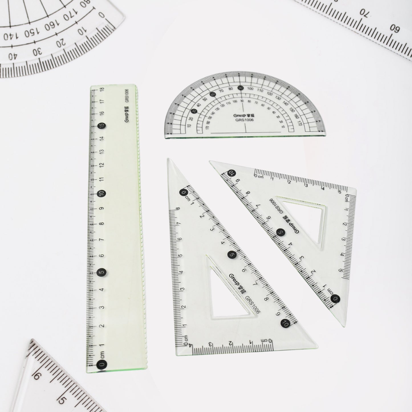 4-Piece Geometry Set – Triangle, Ruler & Protractor | Clear Plastic Drafting Kit