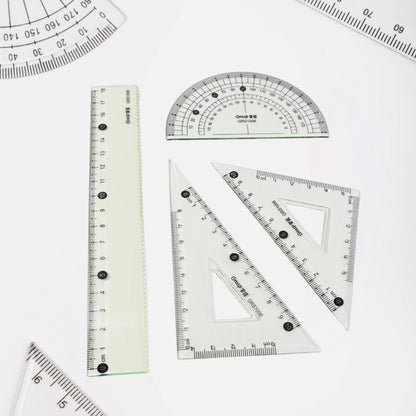 4-Piece Geometry Set – Triangle, Ruler & Protractor | Clear Plastic Drafting Kit