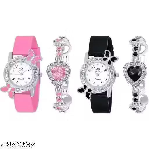 (12A) Elegant PU Strap Analog Watch Combo for Women with Matching Bracelet – White Dial | Perfect Gift Set