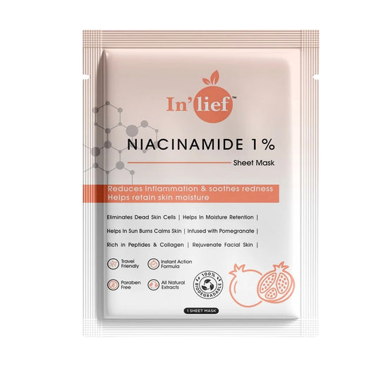In’lief Niacinamide 1% Hydrating & Calming Facial Sheet Mask – With Pomegranate Extract (1 Pc)