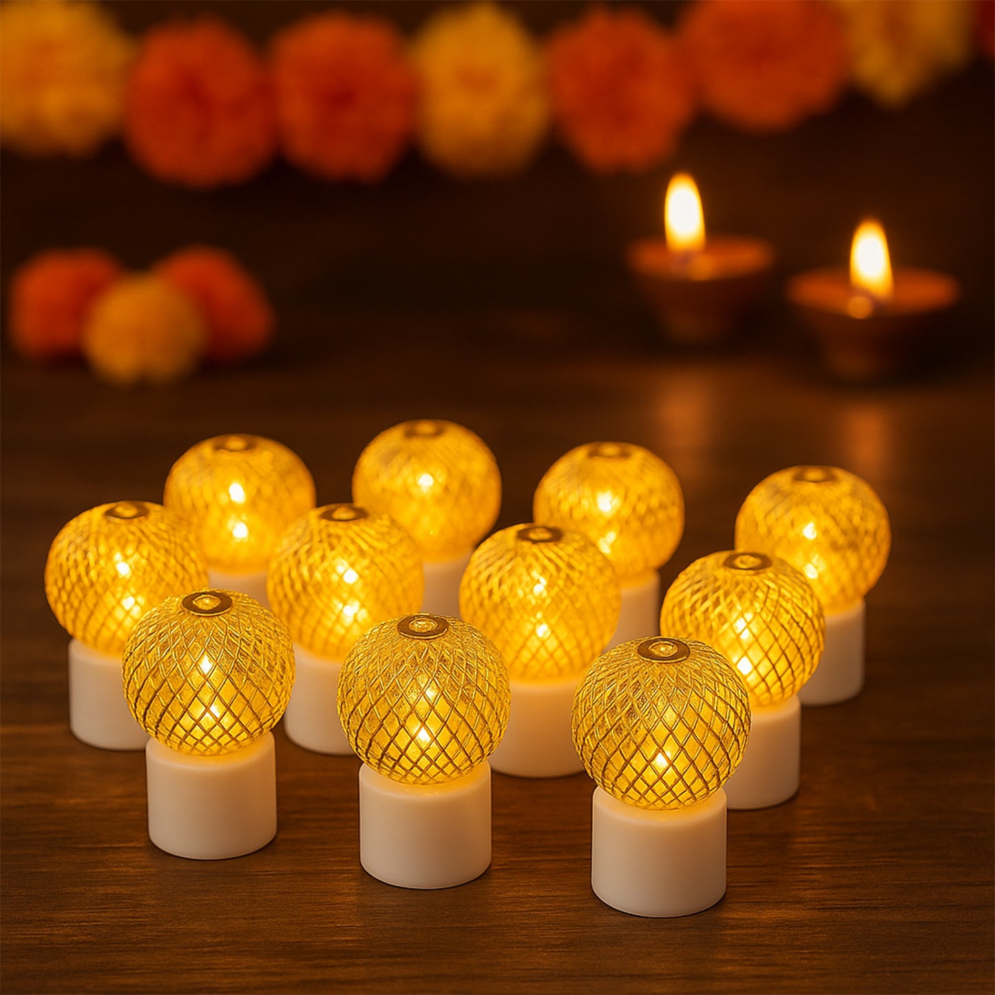 12 Pcs LED Ball Decorative Lights – Warm White Mesh Design