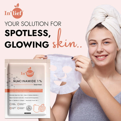 In’lief Niacinamide 1% Hydrating & Calming Facial Sheet Mask – With Pomegranate Extract (1 Pc)