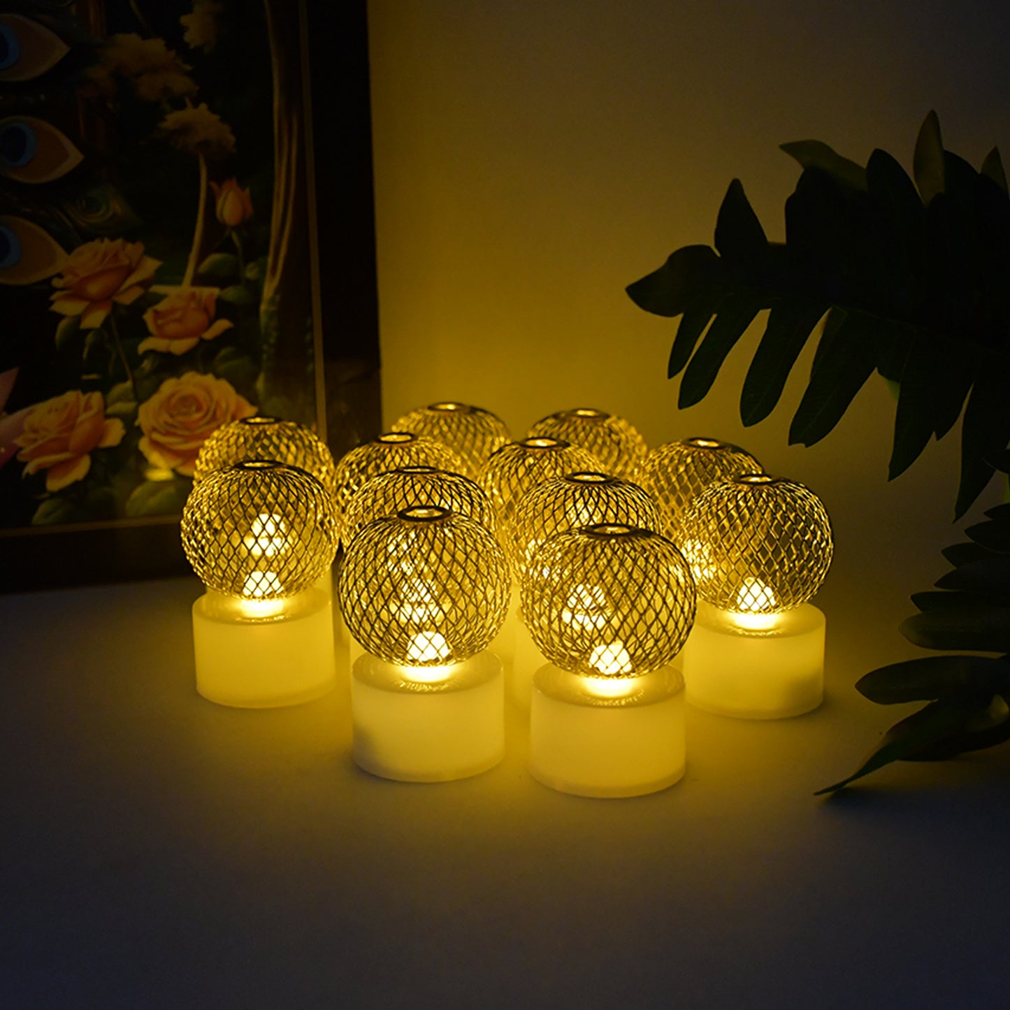 12 Pcs LED Ball Decorative Lights – Warm White Mesh Design