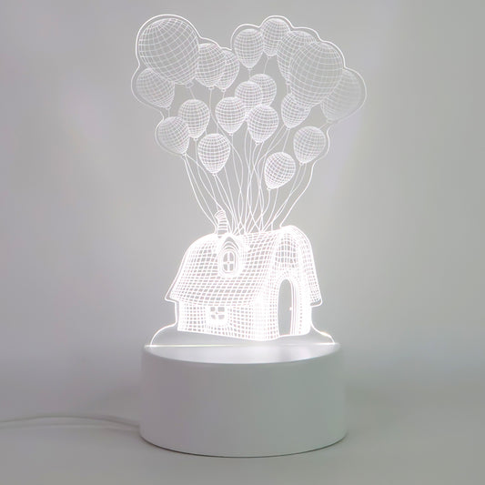 3D Illusion LED Night Lamp – House & Balloons Design
