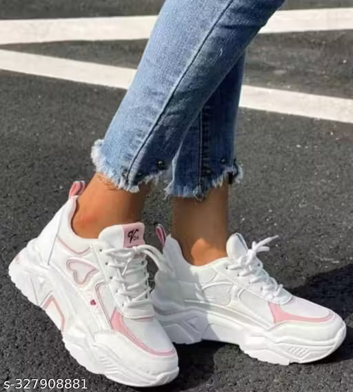 (14A) White & Pink Slip-On Sports Shoes for Women – Lightweight & Breathable Comfort