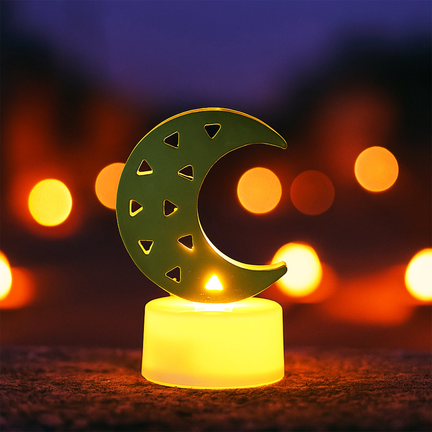Set of 12 Decorative Moon Shaped Flameless LED Candles – Warm Yellow Glow
