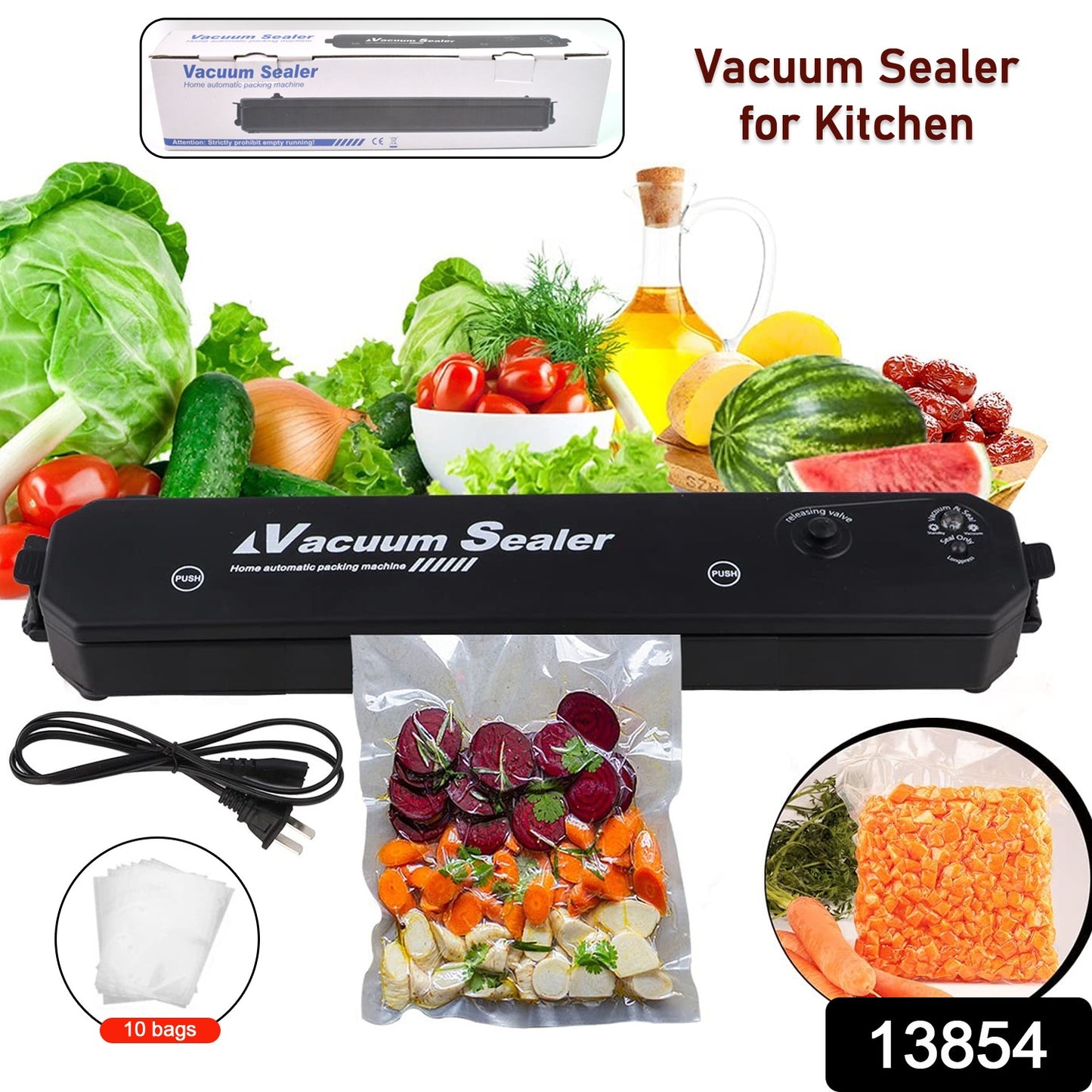 Vacuum Sealer Machine – Automatic Hands-Free with 10 Bags | Food Preservation