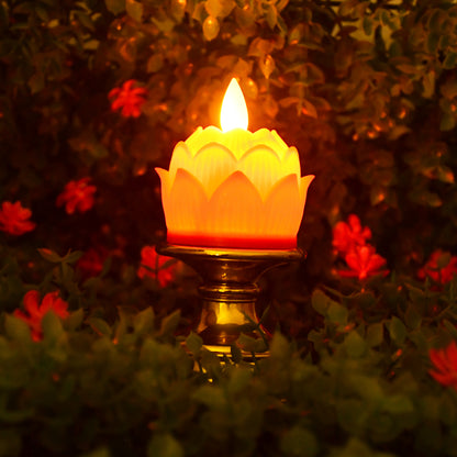 Lotus Shaped LED Flameless Candle with Decorative Holder – Battery Operated (1 Pc)